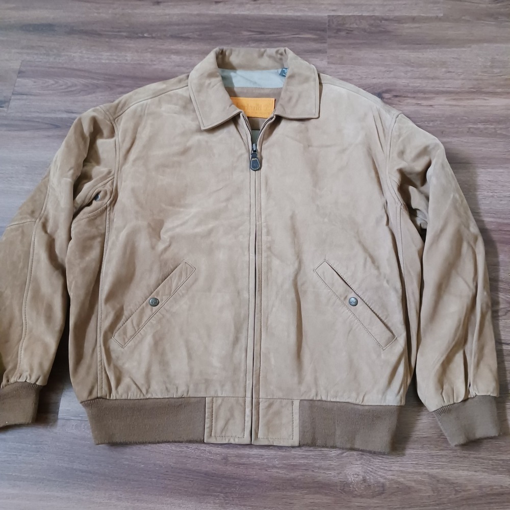 Vintage 90's Leather Bomber Jacket Timberland Mens XL Tan‎ Weathergear Korea